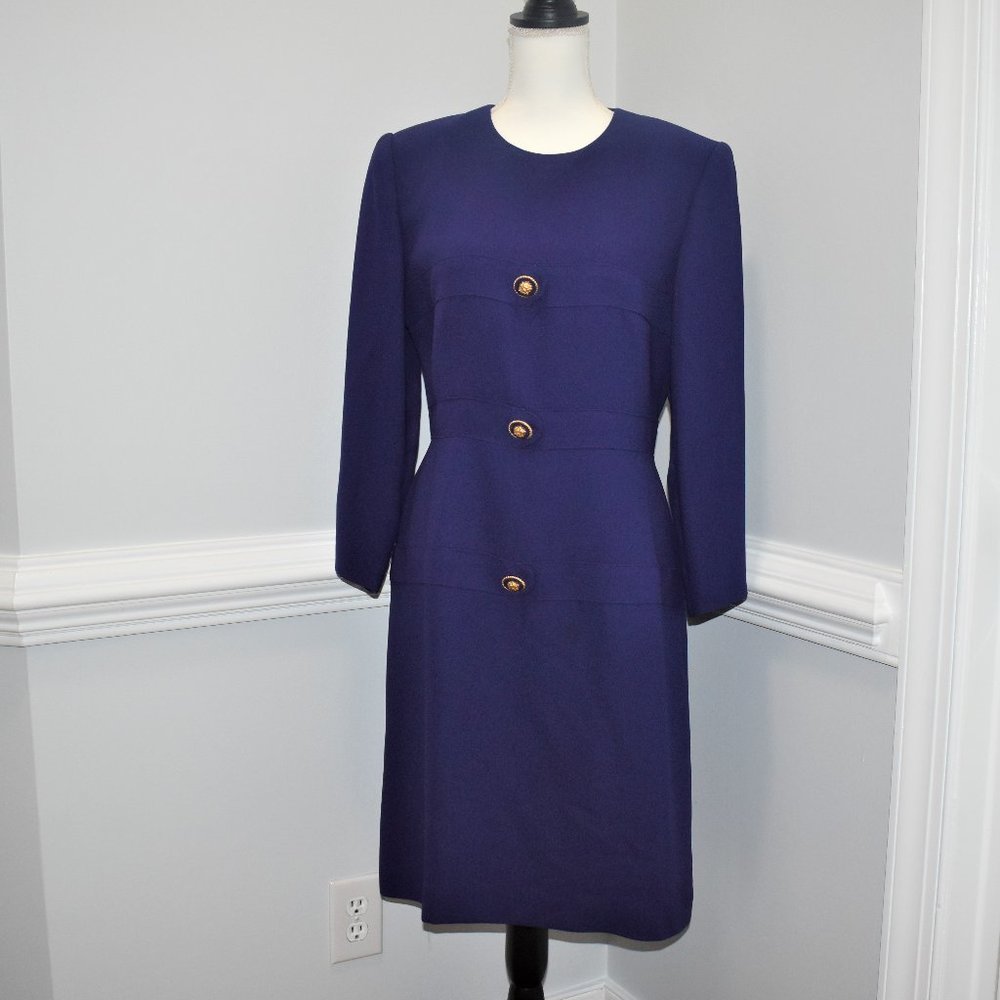 Vintage Kelly Graham Blue Dress Long Sleeves - 8
